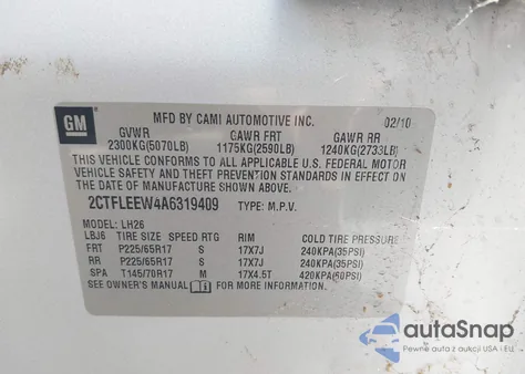 2010 GMC Terrain Sle-2 from USA, damaged, VIN 2CTFLEEW4A6319409